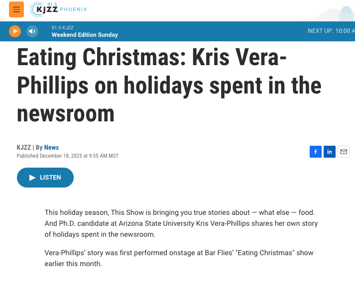 Screen capture of KJZZ essay on lumpia by Kris Vera-Phillips