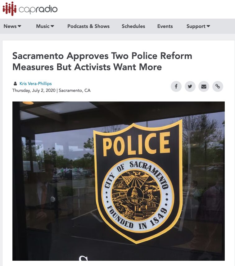 Screen capture of police reform story by Kris Vera-Phillips