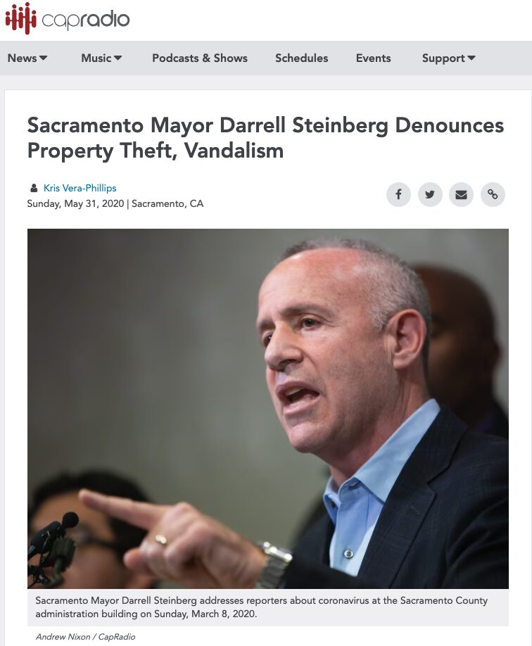 Screen capture of CapRadio story on Mayor Darrell Steinberg by Kris Vera-Phillips.